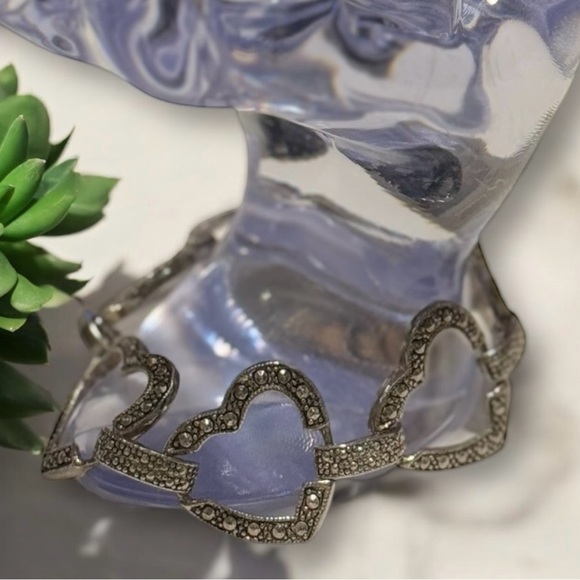 💟💎Vintage Silver Heart Link Bracelet - Picture 1 of 14